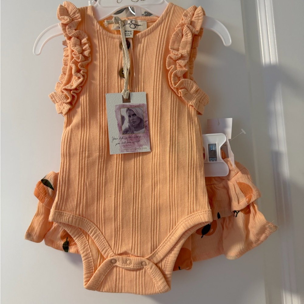 Peach Ruffle Sleeveless One-Piece Bodysuit with Shorts